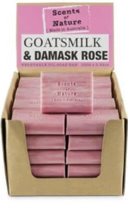 Vegetable Oil Soap Bars - Goats Milk & Damask Rose 100grams